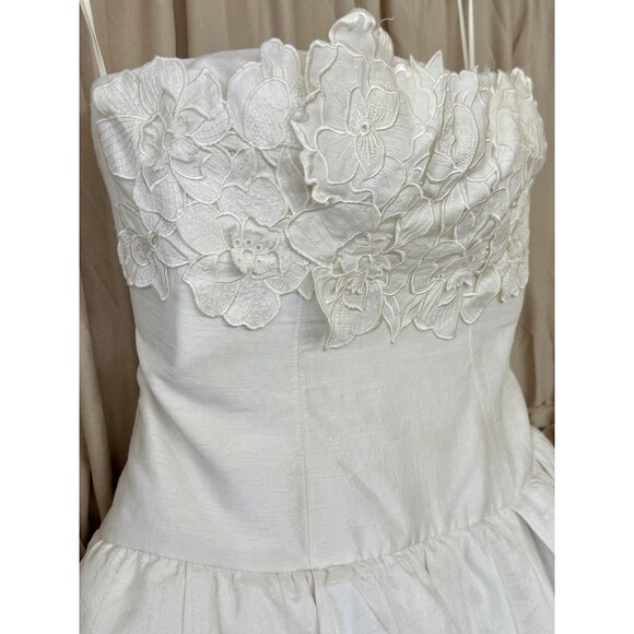 BHLDN x Anthropologie Strapless Floral Applique Bubble Hem White Mini Dress - Picture 5 of 16